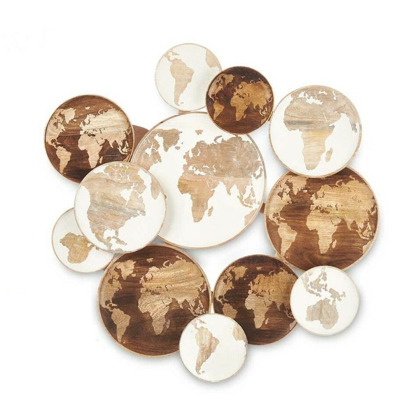 Decorazione murale Legno di mango bianco marrone Mappemonde 76 x 70 x 5 cm