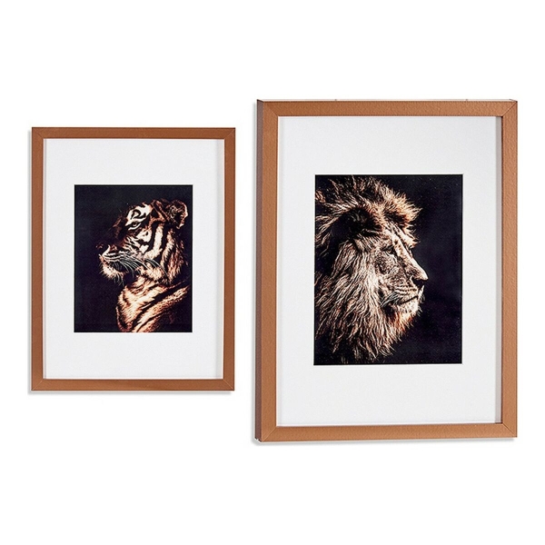 Cornice Tigre Leone Vetro Bronzo Compensato (33 x 3 x 43 cm)
