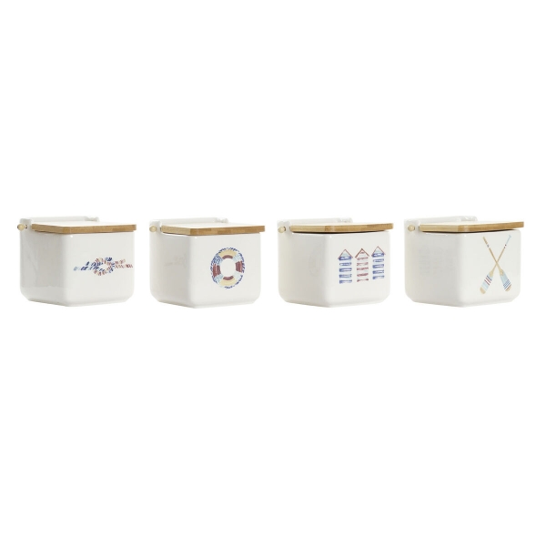 Saliera con coperchio DKD Home Decor Marine Multicolor Bamboo Dolomite 12,5 x 12,5 x 11,5 cm
