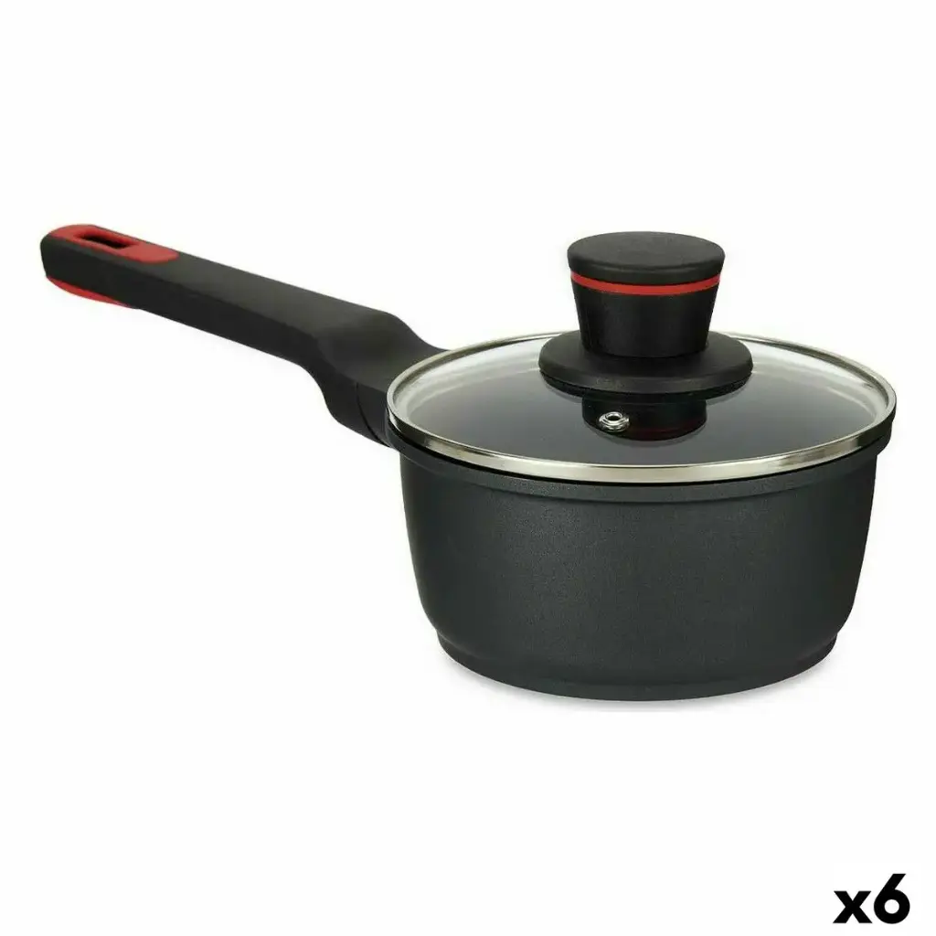 Casserole avec couvercle 16 cm Noir Aluminium (6 Unités)