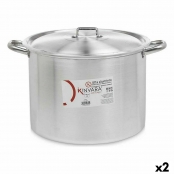 Pot with lid Ø 36 cm Silver Aluminum (2 Units)