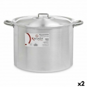 Pot with lid Ø 36 cm Silver Aluminum (2 Units)