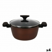 Saucepan with Glass Lid Quttin Sahara Forged Aluminum Brown 42 x 29 x 4.5 cm (4 Units)