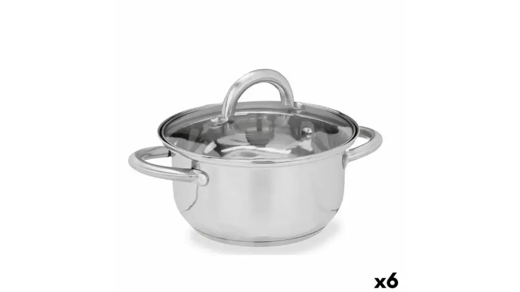 Casserole with Silver Glass Lid Stainless Steel 27 x 10 x 19.5 cm (6 Units)