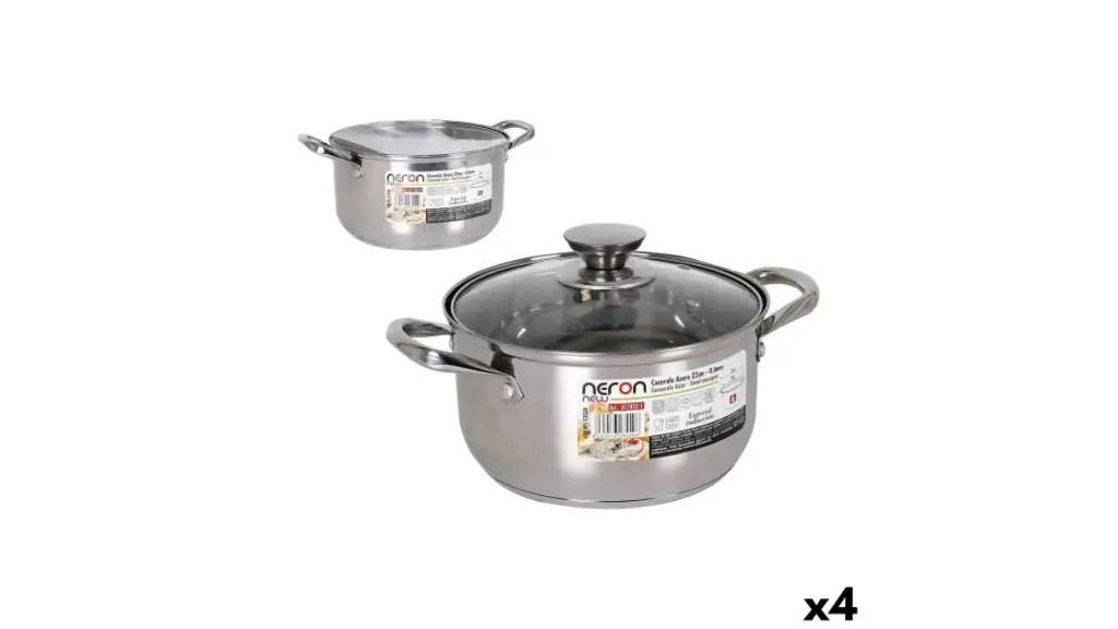 Topf mit Deckel Quttin New Neron Stahl 4 L 22 cm 30 x 22 x 12 cm (4 Einheiten)