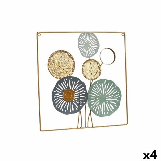 Décoration murale multicouleur fleurs miroir métal verre 45 x 45 x 2 cm (4 Unités)