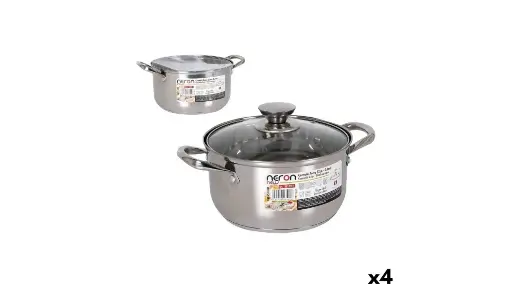 Casseruola con Coperchio Quttin New neron Steel 4 L 22 cm 30 x 22 x 12 cm (4 Unità)