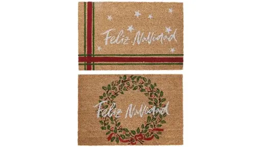 Paillasson DKD Home Decor Blanc Marron Rouge Vert PVC Fibres de coco 60 x 40 x 1,5 cm (2 Unités)